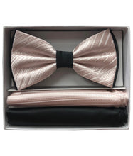 Load image into Gallery viewer, Two Tone Double Layered Pre-Tied Bow Tie with Two Hankies # BT2T108