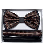 Load image into Gallery viewer, Two Tone Double Layered Pre-Tied Bow Tie with Two Hankies # BT2T108