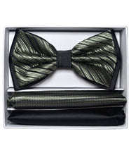 Load image into Gallery viewer, Two Tone Double Layered Pre-Tied Bow Tie with Two Hankies # BT2T108