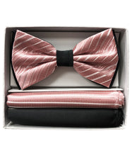 Load image into Gallery viewer, Two Tone Double Layered Pre-Tied Bow Tie with Two Hankies # BT2T108