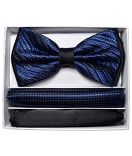 Load image into Gallery viewer, Two Tone Double Layered Pre-Tied Bow Tie with Two Hankies # BT2T108