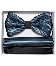 Load image into Gallery viewer, Two Tone Double Layered Pre-Tied Bow Tie with Two Hankies # BT2T108