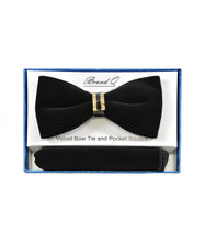 Load image into Gallery viewer, Velvet Bowtie and Hanky Set with Cubic Studded Gold &amp; Black Ring # BTVR100