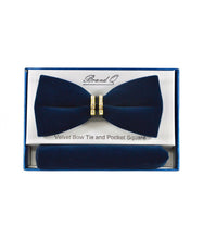 Load image into Gallery viewer, Velvet Bowtie and Hanky Set with Cubic Studded Gold &amp; Black Ring # BTVR100