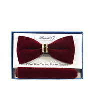 Load image into Gallery viewer, Velvet Bowtie and Hanky Set with Cubic Studded Gold &amp; Black Ring # BTVR100