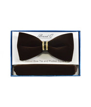 Load image into Gallery viewer, Velvet Bowtie and Hanky Set with Cubic Studded Gold &amp; Black Ring # BTVR100