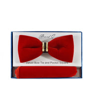 Load image into Gallery viewer, Velvet Bowtie and Hanky Set with Cubic Studded Gold &amp; Black Ring # BTVR100