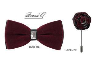 Velvet Bow Tie with Lapel Pin