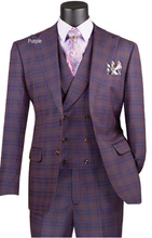 Load image into Gallery viewer, Purple plaid suit with matching vest and tie