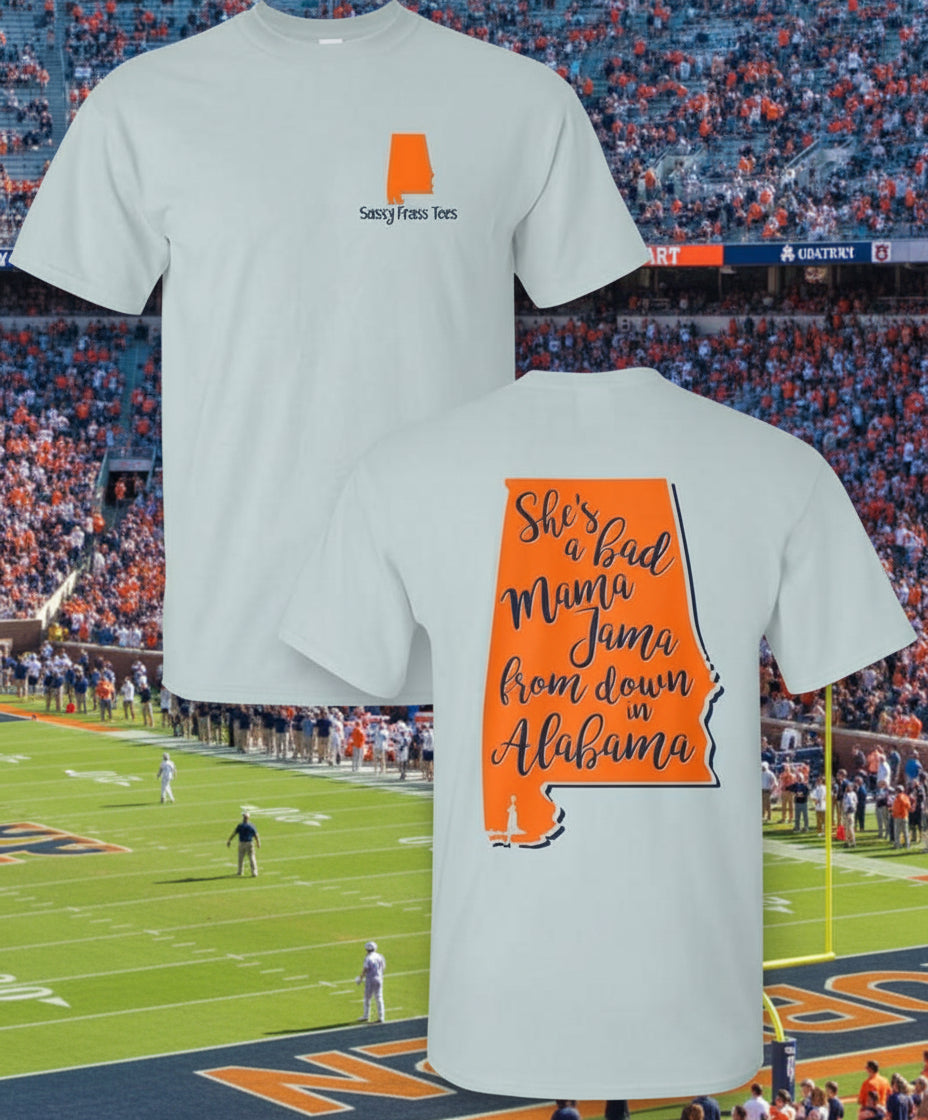 She's a Bad Mama Jama Auburn Colors Comfort Colors T-Shirt by Sassy Frass