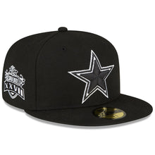 Load image into Gallery viewer, Dallas Cowboys New Era Men's Side Patch Super Bowl XXV11 59Fifty Black Hat with Black Star outlined in White