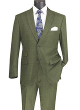 Load image into Gallery viewer, Modern Fit Windowpane Single Breasted Suit in Olive, Purple, Medium Gray &amp; Blue # MRW1