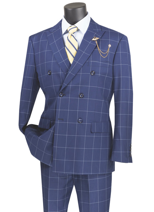 Double Breasted Modern Fit Windowpane Suit