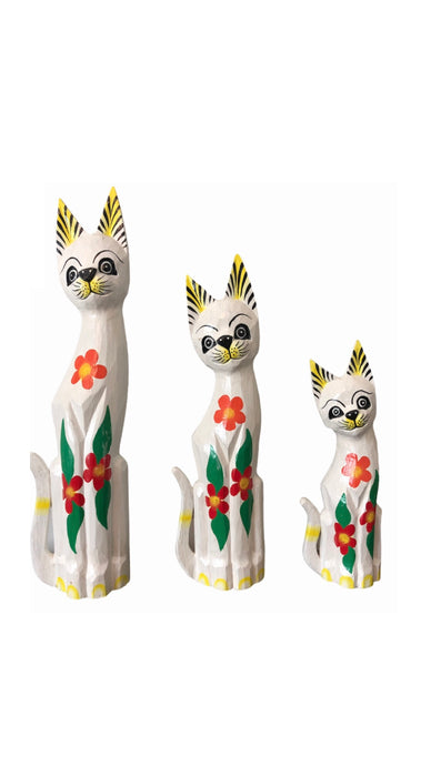 Set of Three Extra Large White Wooden Cats