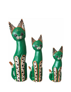 Set of Three Extra Large Green Wooden Cats
