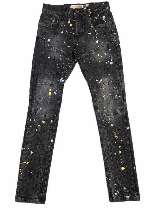 Slim Fit Black Paint Splattered Jeans