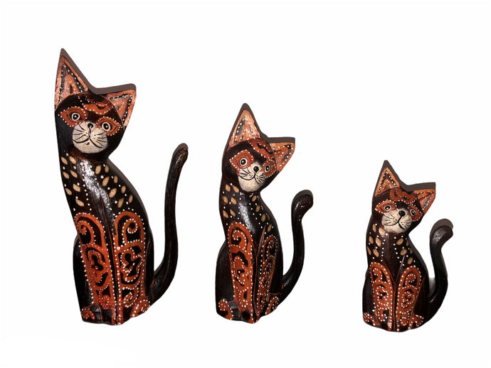 Set of Three Large Wooden Cats