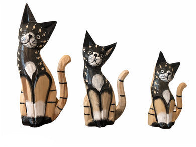 Three Large Wooden Cats