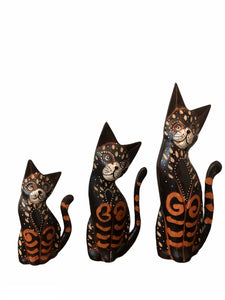 Three Medium Wooden Cats