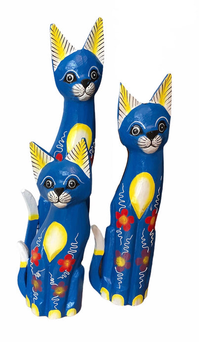 Set of Three Extra Large Blue Wooden Cats