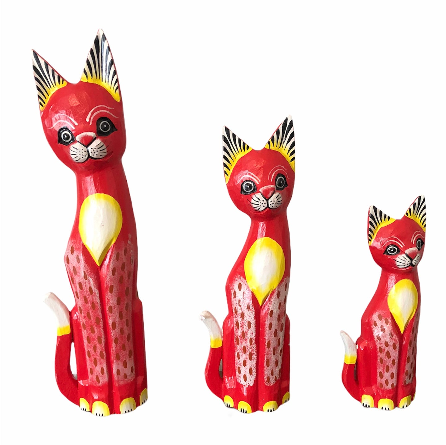 Set of Three Extra Large Red Wooden Cats