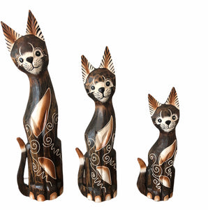 Set of Three Extra Large Wooden Cats
