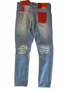 Ripped and Repaired Washed Denim with Spray Paint Stretch Slim Fit Jeans