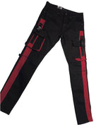 Black Slim Fit Cargo Pockets Jean with Red Stripe