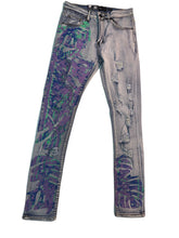 Load image into Gallery viewer, Purple and Green Paint Splattered Jeans