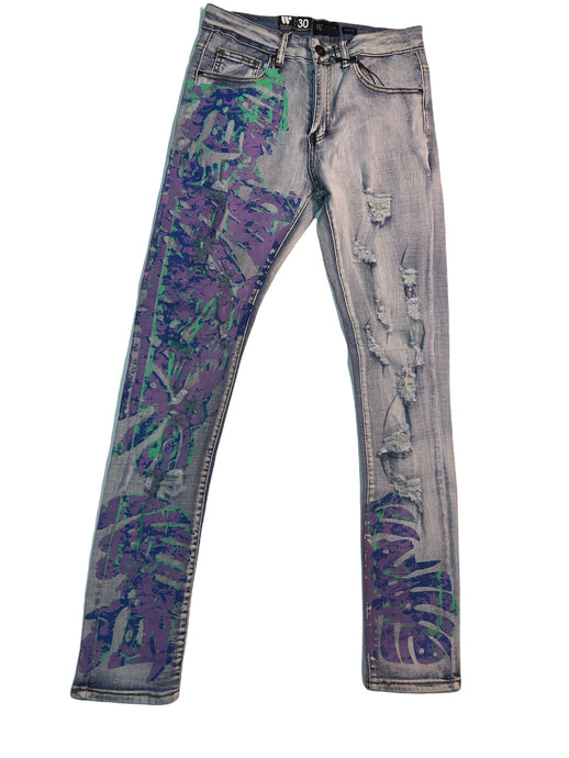Purple and Green Paint Splattered Jeans