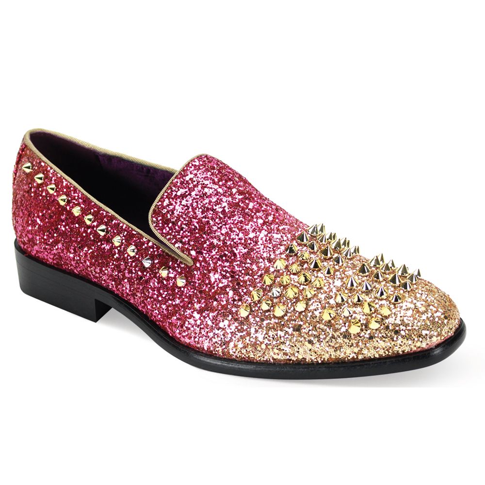 Two-Toned Spiked Smoker Dress Shoe 7 / Gold and Fuchsia Two-Toned Spiked Smoker Dress Shoe 7 / Gold and Fuchsia