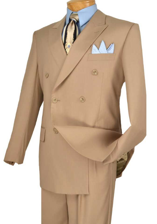 Double Breasted Regular Fit Suit by Vinci in Beige, H. Gray & Black Colors