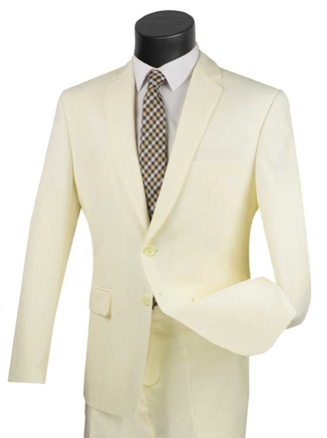 Regular Fit Single Breasted Suit (Ivory & Brown)
