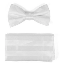 Load image into Gallery viewer, Solid Tone on Tone Bow Tie and Hanky Set (White)
