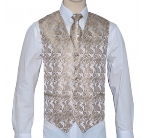 Men's Microfiber Paisley Vest, Tie, and Hanky (Pink Variations)