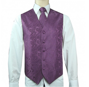 Men's Microfiber Paisley Vest, Tie, and Hanky (Pink Variations)