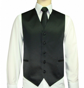 Solid Satin Vests, Tie, and Hanky (Black, White, Khaki, and Ivory Variations)