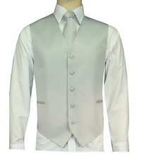 Load image into Gallery viewer, Solid Satin Vests, Tie, and Hanky (Black, White, Khaki, and Ivory Variations)