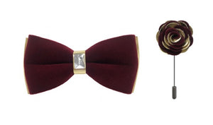 Velvet Bow Tie with Lapel Pin