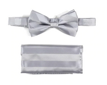 Load image into Gallery viewer, Solid Tone on Tone Bow Tie and Hanky Set (White)