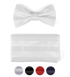 Solid Tone on Tone Bow Tie and Hanky Set (White)