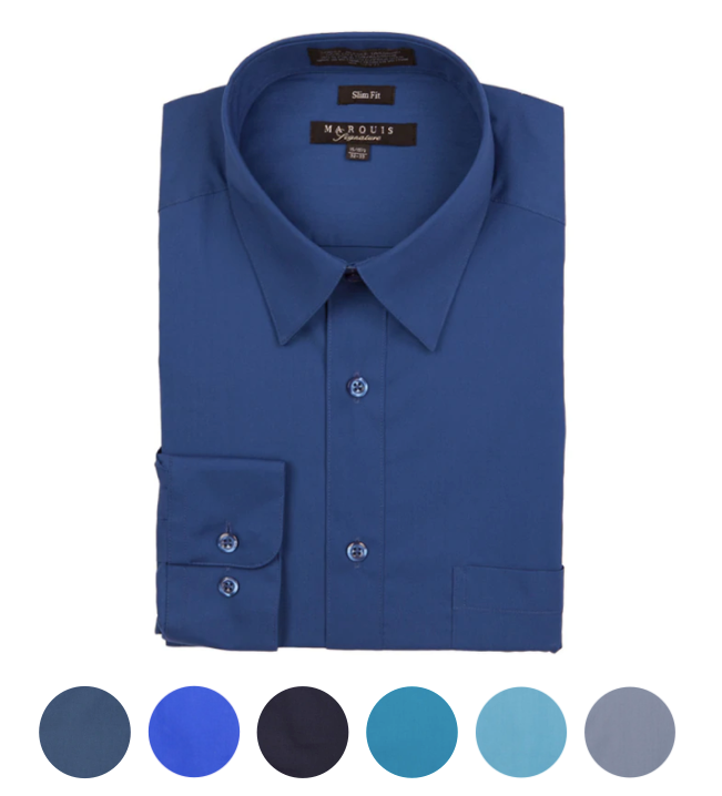 marquis slim fit dress shirt Marquis Mens Slim Fit Solid Gray Cotton Blend Dress Shirt, 17 1/2 / 36/37