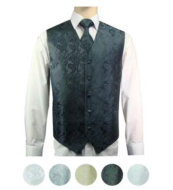 Men's Microfiber Paisley Vest, Tie, and Hanky