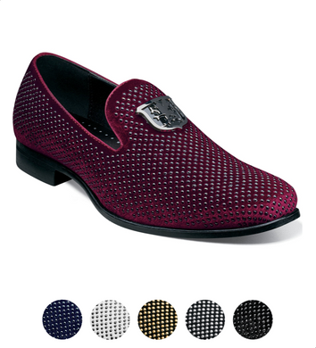 Swagger Studded Slip On by Stacy Adams in Blk/Silver, Blk/Gold, Navy, Burgundy, White & Black.