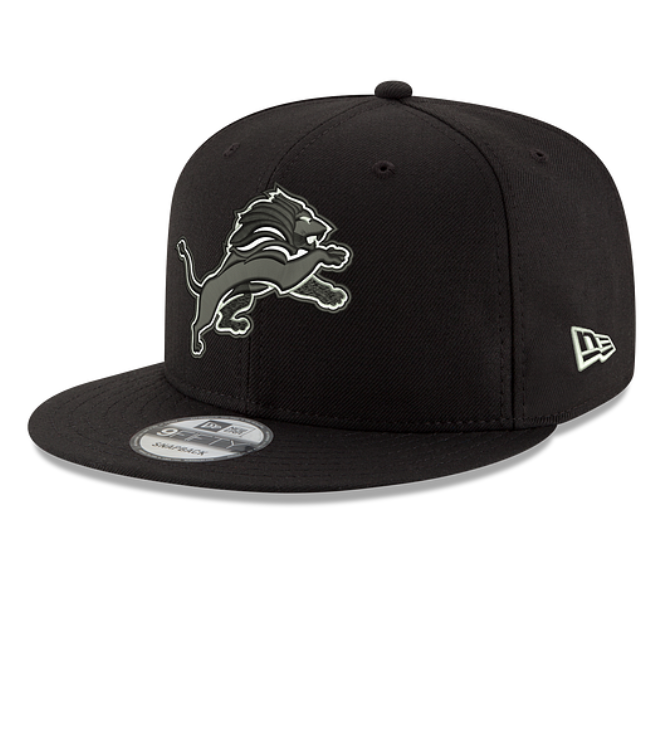 Detroit Lions New Era 9Fifty 950 Black on Black with White Outline