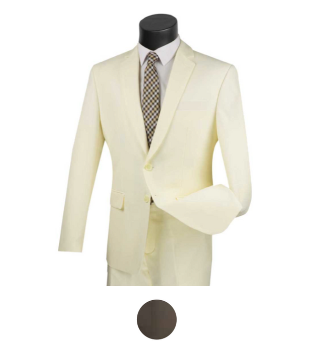 Regular Fit Single Breasted Suit (Ivory & Brown)