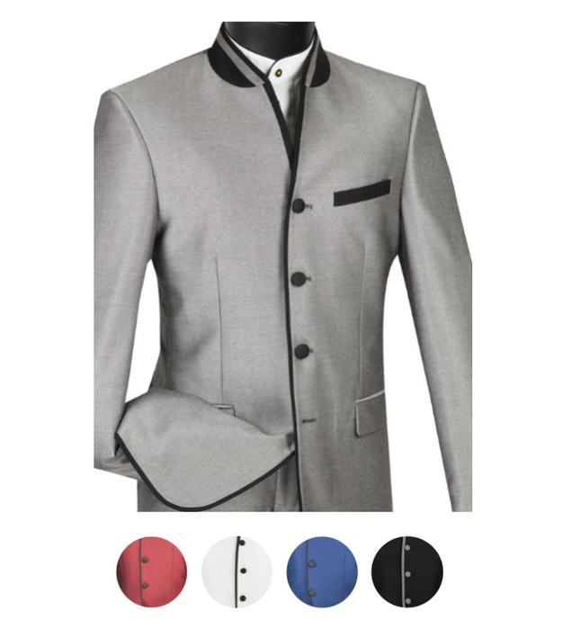 Slim Fit Banded Collar Suit