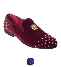 Load image into Gallery viewer, Embellished Gold Panther Head on Velvet Slip On Smoker Shoe