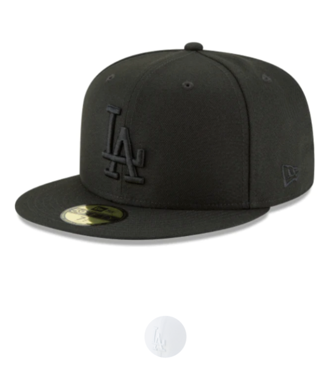 Los Angeles Dodgers New Era 59Fifty 5950 Black on Black & White on White Fitted Cap