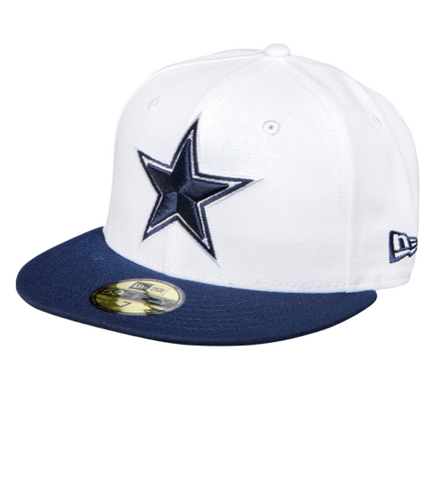 Dallas Cowboys New Era 59Fifty 5950 Fitted White Hat with Navy Visor & Navy Star